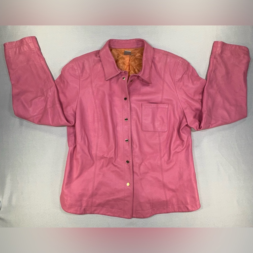 Worth Bubblegum Pink Leather Blazer Jacket Size 14 Butter Soft Quiet Luxury 90s - Picture 7 of 16